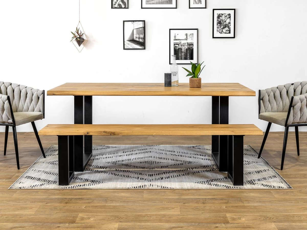 Banc Pieds Carrés AWANI Chêne Massif Et Métal 4 Banc Pieds Carrés AWANI Chêne Massif Et Métal – Image 2