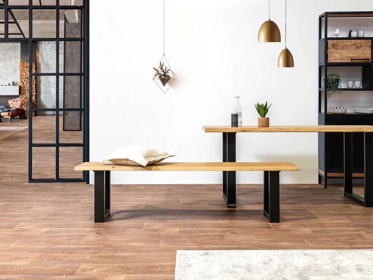 Banc Pieds Carrés AWANI Chêne Massif Et Métal 6 Banc Pieds Carrés AWANI Chêne Massif Et Métal – Image 4