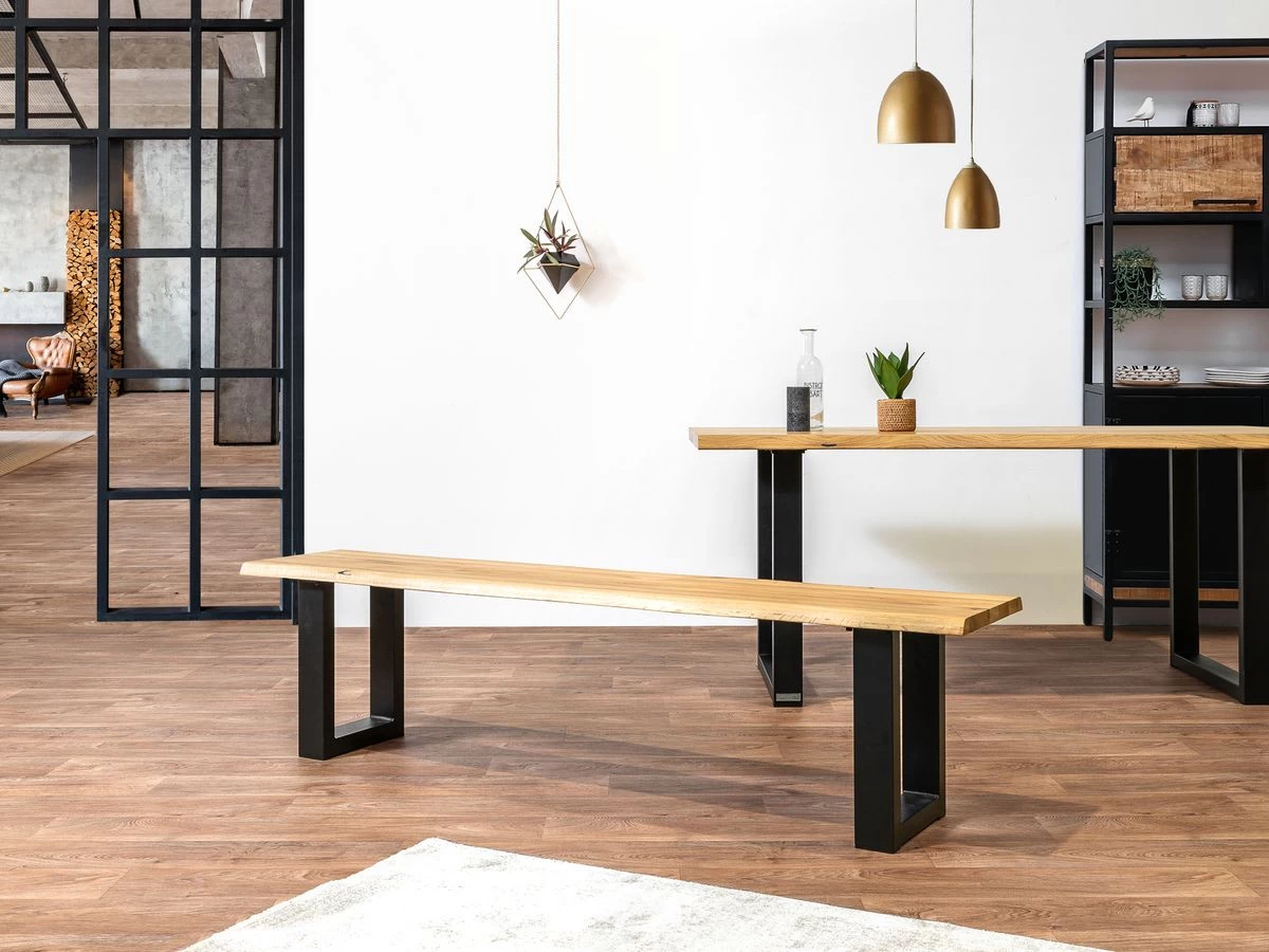 Banc Pieds Carrés AWANI Chêne Massif Et Métal 7 Banc Pieds Carrés AWANI Chêne Massif Et Métal – Image 5