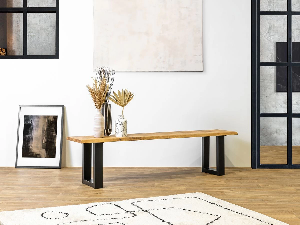 Banc Pieds Carrés AWANI Chêne Massif Et Métal 8 Banc Pieds Carrés AWANI Chêne Massif Et Métal – Image 6