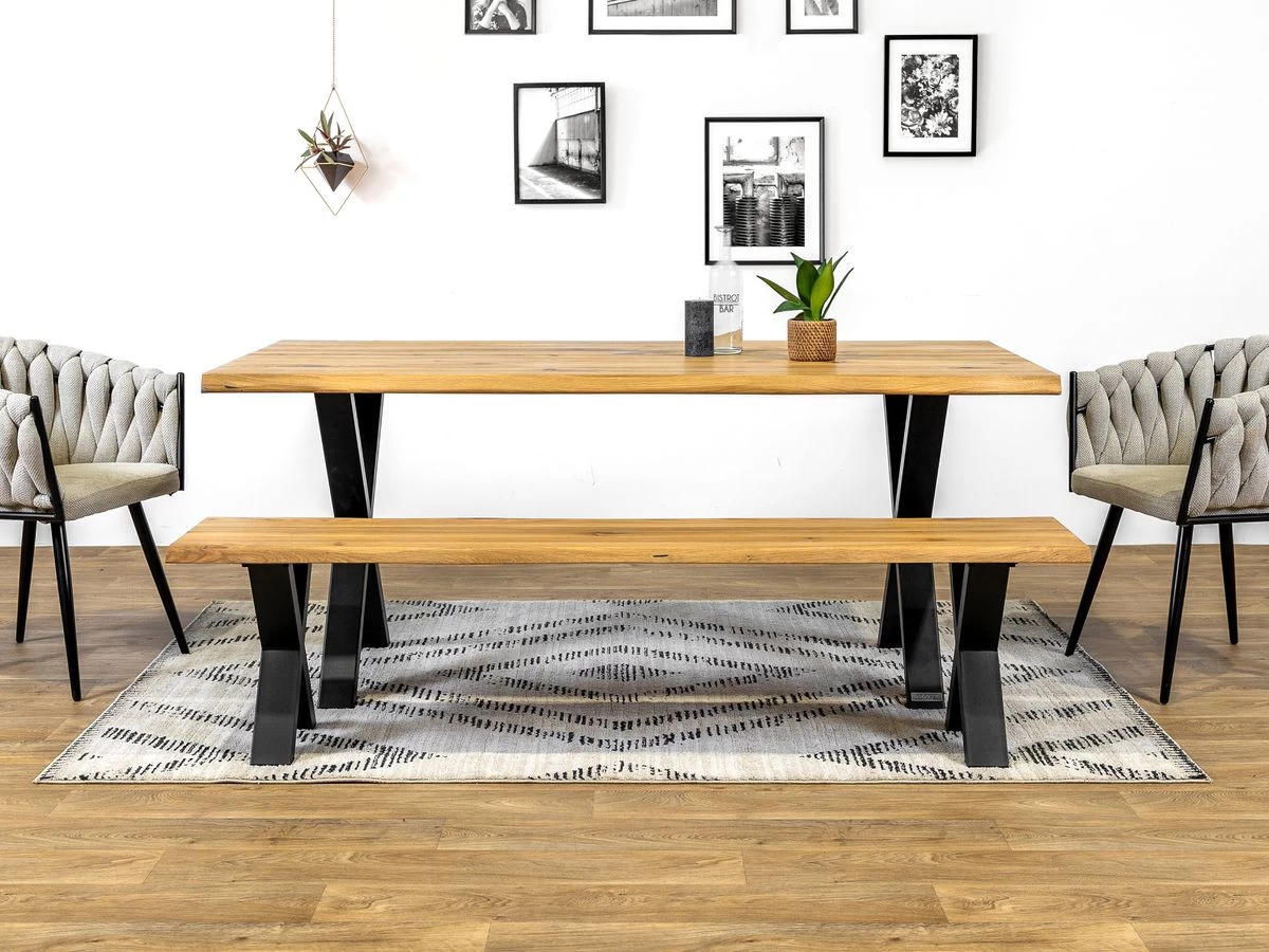 Banc Pieds Croix AWANI Chêne Massif Et Métal 4 Banc Pieds Croix AWANI Chêne Massif Et Métal – Image 2