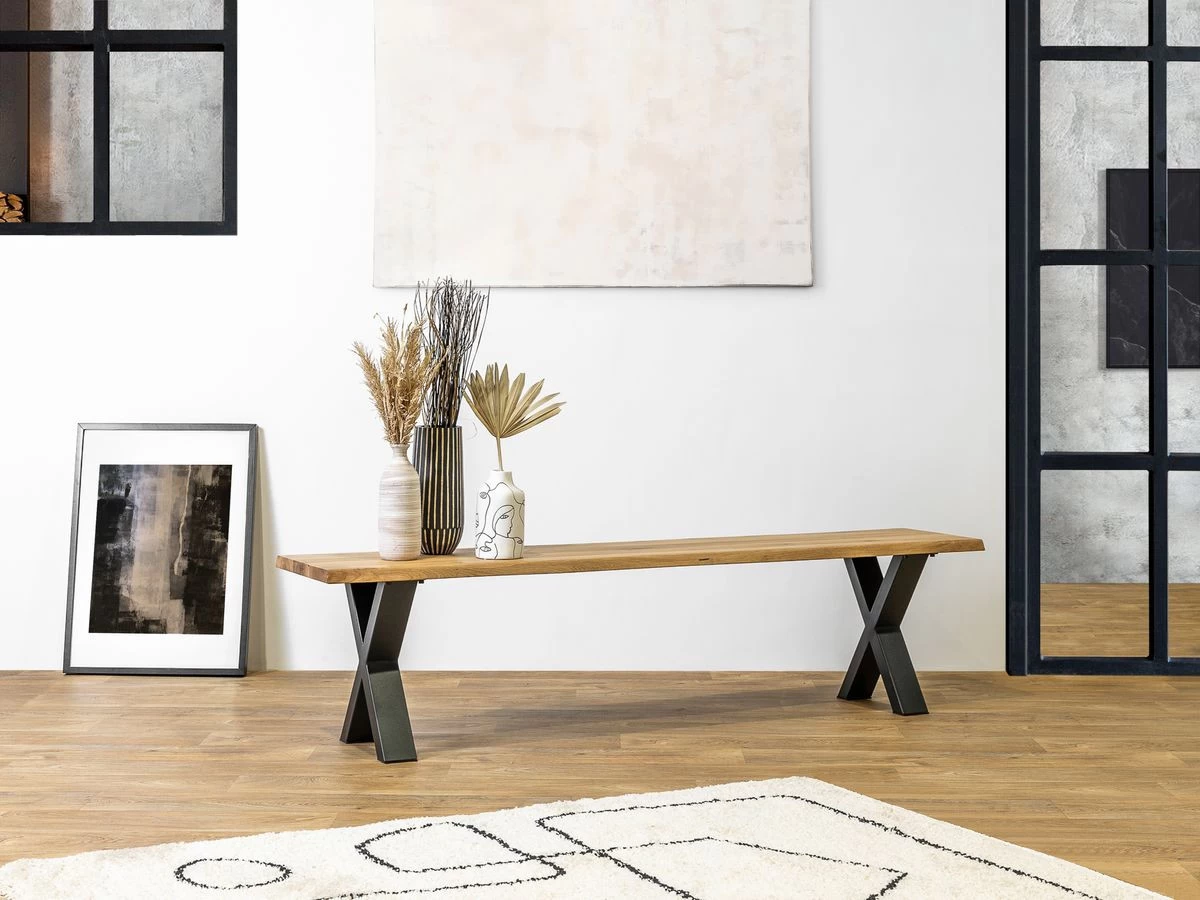 Banc Pieds Croix AWANI Chêne Massif Et Métal 8 Banc Pieds Croix AWANI Chêne Massif Et Métal – Image 6