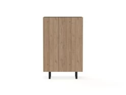 Buffet Haut 2 Portes 90 Cm OPERA Effet Chêne Et Imitation Marbre Noir