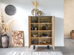 Buffet Haut 2 Portes 90 Cm OPERA Effet Chêne Et Imitation Marbre Noir -Velvet Magasin buffet haut 2 portes 90 cm opera effet chene et imitation marbre noir 3