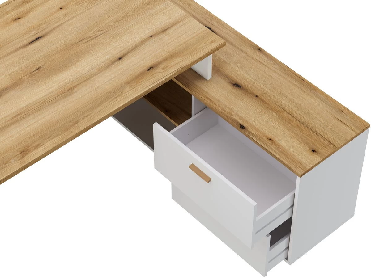 Bureau D'angle Droit PRAGUE Imitation Chêne Et Blanc 5 Bureau D'angle Droit PRAGUE Imitation Chêne Et Blanc – Image 3