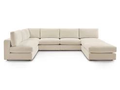 Canapé D'angle Fixe 100% Modulable Ultra Moelleux PARIS Tissu Bouclette 3 Chauffeuses, 1 Méridienne, 1 Angle, 1 Pouf