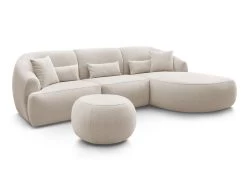 Canapé D'angle Fixe ALESIA Avec Pouf Tissu Chiné