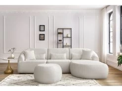 Canapé D'angle Fixe ALESIA Tissu Bouclette Avec Pouf 14 Canapé D'angle Fixe ALESIA Tissu Bouclette Avec Pouf -Velvet Magasin canape d angle fixe alesia tissu bouclette avec pouf 2