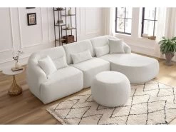 Canapé D'angle Fixe ALESIA Tissu Bouclette Avec Pouf 15 Canapé D'angle Fixe ALESIA Tissu Bouclette Avec Pouf -Velvet Magasin canape d angle fixe alesia tissu bouclette avec pouf 3