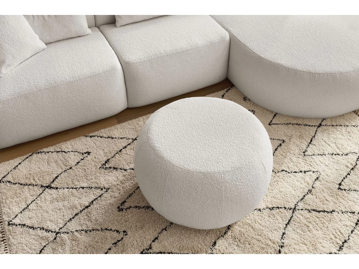 Canapé D'angle Fixe ALESIA Tissu Bouclette Avec Pouf 8 Canapé D'angle Fixe ALESIA Tissu Bouclette Avec Pouf – Image 6