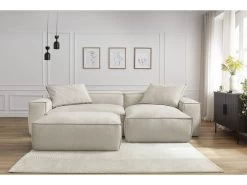 Canapé D'angle Réversible BOHEME Tissu Chiné Avec Pouf -Velvet Magasin canape d angle fixe boheme tissu chine avec pouf 2