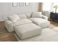 Canapé D'angle Réversible BOHEME Tissu Chiné Avec Pouf -Velvet Magasin canape d angle fixe boheme tissu chine avec pouf 3