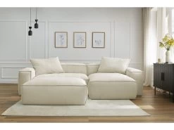 Canapé D'angle Réversible BOHEME Velours Côtelé Avec Pouf -Velvet Magasin canape d angle fixe boheme velours cotele avec pouf 2