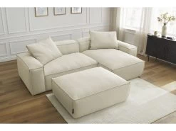 Canapé D'angle Réversible BOHEME Velours Côtelé Avec Pouf -Velvet Magasin canape d angle fixe boheme velours cotele avec pouf 3