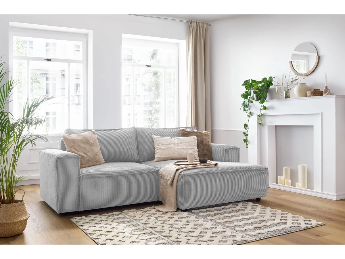 Canapé D'angle Fixe Compact NIHAD Velours Côtelé 4 Canapé D'angle Fixe Compact NIHAD Velours Côtelé – Image 2