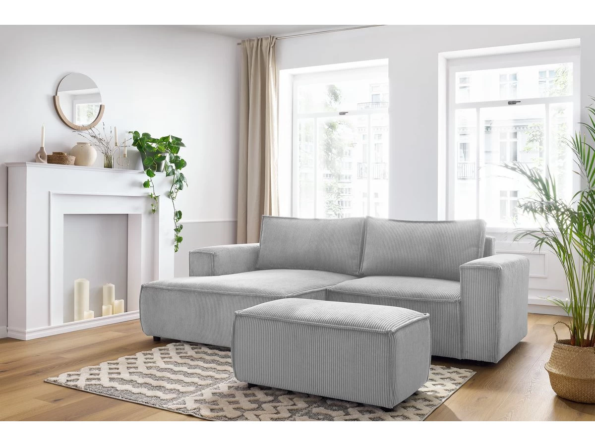 Canapé D'angle Fixe Compact NIHAD Velours Côtelé Avec Pouf 6 Canapé D'angle Fixe Compact NIHAD Velours Côtelé Avec Pouf – Image 4