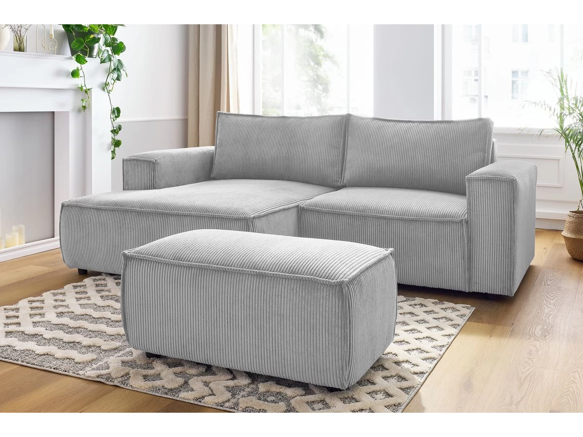 Canapé D'angle Fixe Compact NIHAD Velours Côtelé Avec Pouf 7 Canapé D'angle Fixe Compact NIHAD Velours Côtelé Avec Pouf – Image 5