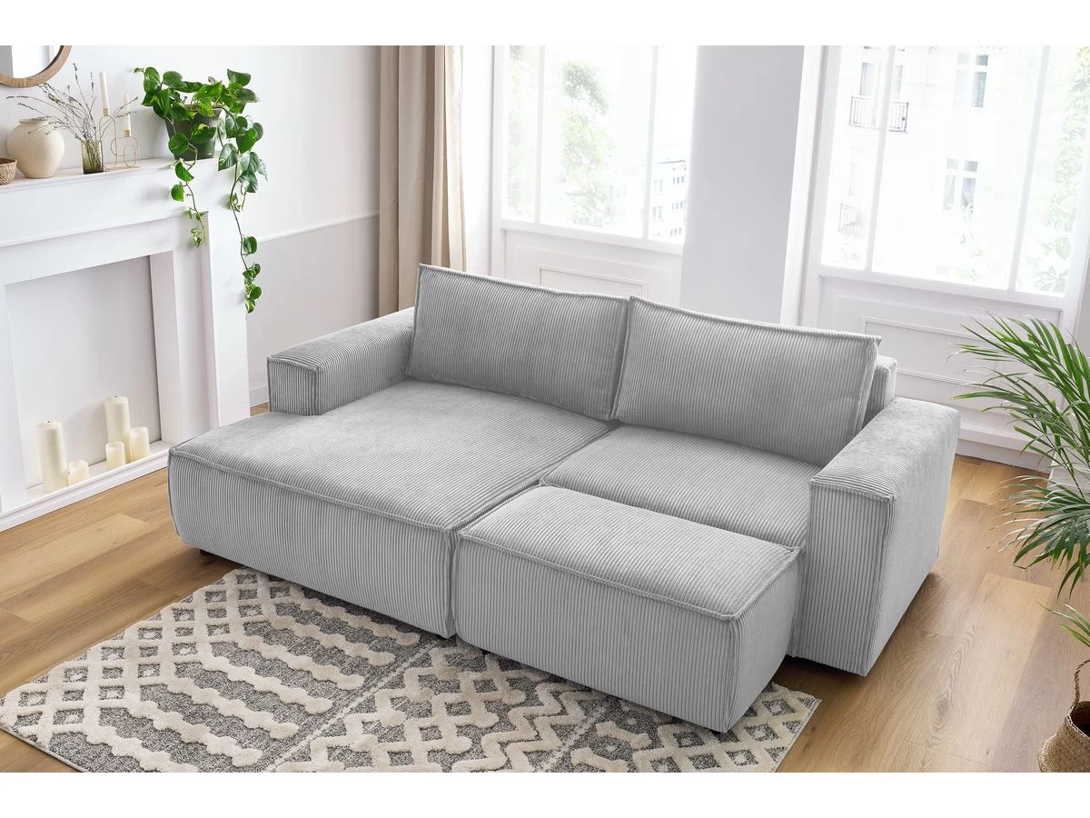 Canapé D'angle Fixe Compact NIHAD Velours Côtelé Avec Pouf 8 Canapé D'angle Fixe Compact NIHAD Velours Côtelé Avec Pouf – Image 6