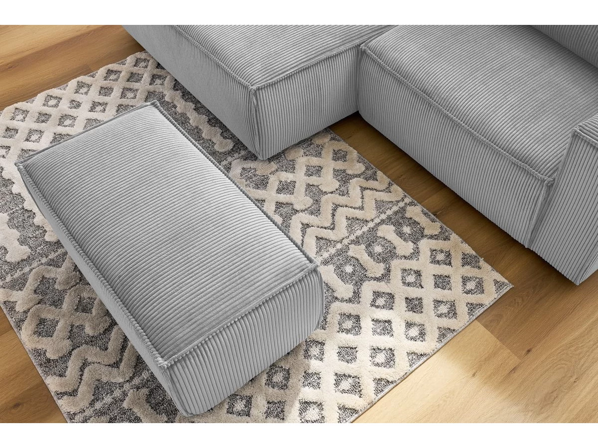 Canapé D'angle Fixe Compact NIHAD Velours Côtelé Avec Pouf 9 Canapé D'angle Fixe Compact NIHAD Velours Côtelé Avec Pouf – Image 7