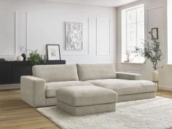 Canapé D'angle Fixe LEONARD Tissu Texturé Avec Pouf -Velvet Magasin canape d angle fixe leonard tissu texture avec pouf 3