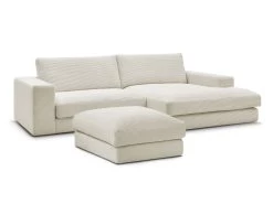 Canapé D'angle Fixe LEONARD Velours Côtelé Avec Pouf