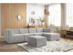 Canapé D'angle Fixe Modulable GUSTAVE Avec Pouf -Velvet Magasin canape d angle fixe modulable gustave avec pouf 2