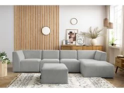 Canapé D'angle Fixe Modulable GUSTAVE Avec Pouf -Velvet Magasin canape d angle fixe modulable gustave avec pouf 3