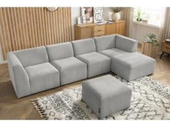 Canapé D'angle Fixe Modulable GUSTAVE Avec Pouf -Velvet Magasin canape d angle fixe modulable gustave avec pouf 4