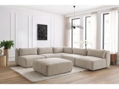 Canapé D'angle Fixe Modulable JEANNE Tissu Texturé Avec 4 Chauffeuses, 1 Angle Et 1 Pouf -Velvet Magasin canape d angle fixe modulable jeanne tissu texture avec 4 chauffeuses 1 angle et 1 pouf 2