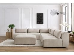 Canapé D'angle Fixe Modulable JEANNE Tissu Texturé Avec 4 Chauffeuses, 1 Angle Et 1 Pouf -Velvet Magasin canape d angle fixe modulable jeanne tissu texture avec 4 chauffeuses 1 angle et 1 pouf 3