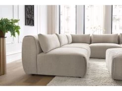 Canapé D'angle Fixe Modulable JEANNE Tissu Texturé Avec 4 Chauffeuses, 1 Angle Et 1 Pouf -Velvet Magasin canape d angle fixe modulable jeanne tissu texture avec 4 chauffeuses 1 angle et 1 pouf 5