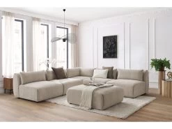 Canapé D'angle Fixe Modulable JEANNE Tissu Texturé Avec 4 Chauffeuses, 1 Angle Et 1 Pouf -Velvet Magasin canape d angle fixe modulable jeanne tissu texture avec 4 chauffeuses 1 angle et 1 pouf 7