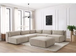 Canapé D'angle Fixe Modulable JEANNE Tissu Texturé Avec 4 Chauffeuses, 1 Angle Et 1 Pouf -Velvet Magasin canape d angle fixe modulable jeanne tissu texture avec 4 chauffeuses 1 angle et 1 pouf 8