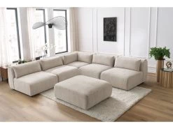 Canapé D'angle Fixe Modulable JEANNE Tissu Texturé Avec 4 Chauffeuses, 1 Angle Et 1 Pouf -Velvet Magasin canape d angle fixe modulable jeanne tissu texture avec 4 chauffeuses 1 angle et 1 pouf 9