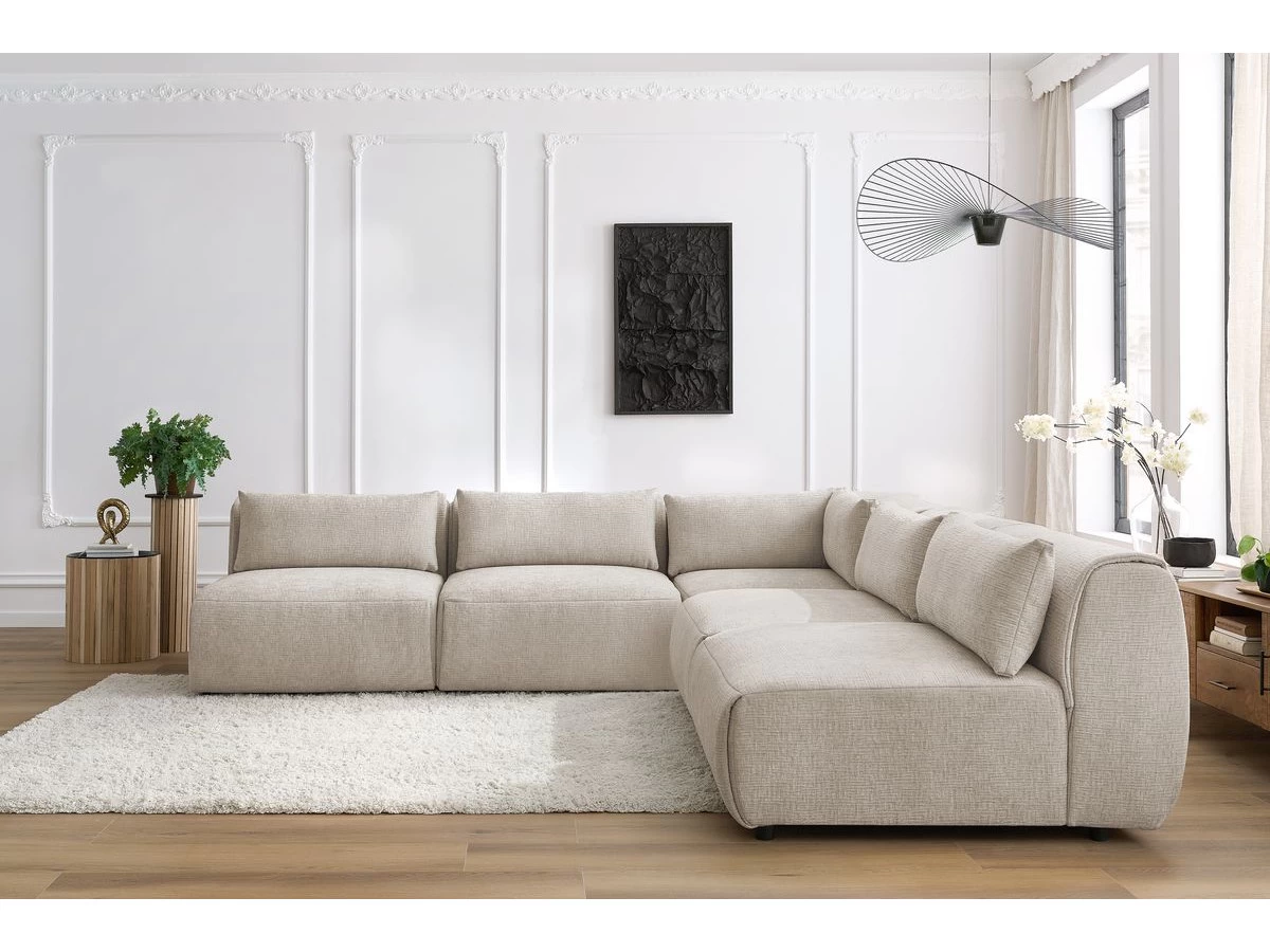 Canapé D'angle Fixe Modulable JEANNE Tissu Texturé Avec 4 Chauffeuses Et 1 Angle 6 Canapé D'angle Fixe Modulable JEANNE Tissu Texturé Avec 4 Chauffeuses Et 1 Angle – Image 4