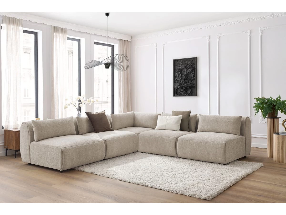 Canapé D'angle Fixe Modulable JEANNE Tissu Texturé Avec 4 Chauffeuses Et 1 Angle 8 Canapé D'angle Fixe Modulable JEANNE Tissu Texturé Avec 4 Chauffeuses Et 1 Angle – Image 6