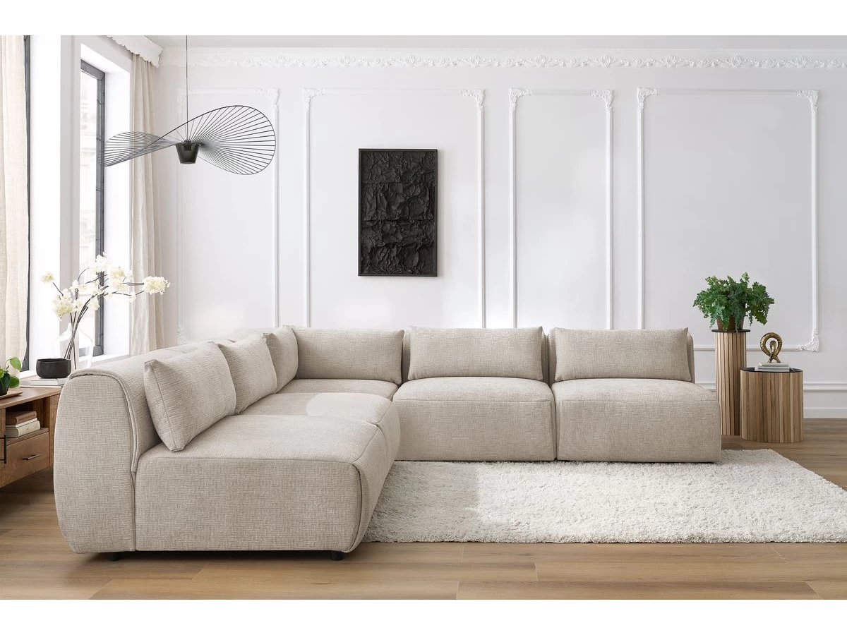 Canapé D'angle Fixe Modulable JEANNE Tissu Texturé Avec 4 Chauffeuses Et 1 Angle 10 Canapé D'angle Fixe Modulable JEANNE Tissu Texturé Avec 4 Chauffeuses Et 1 Angle – Image 8