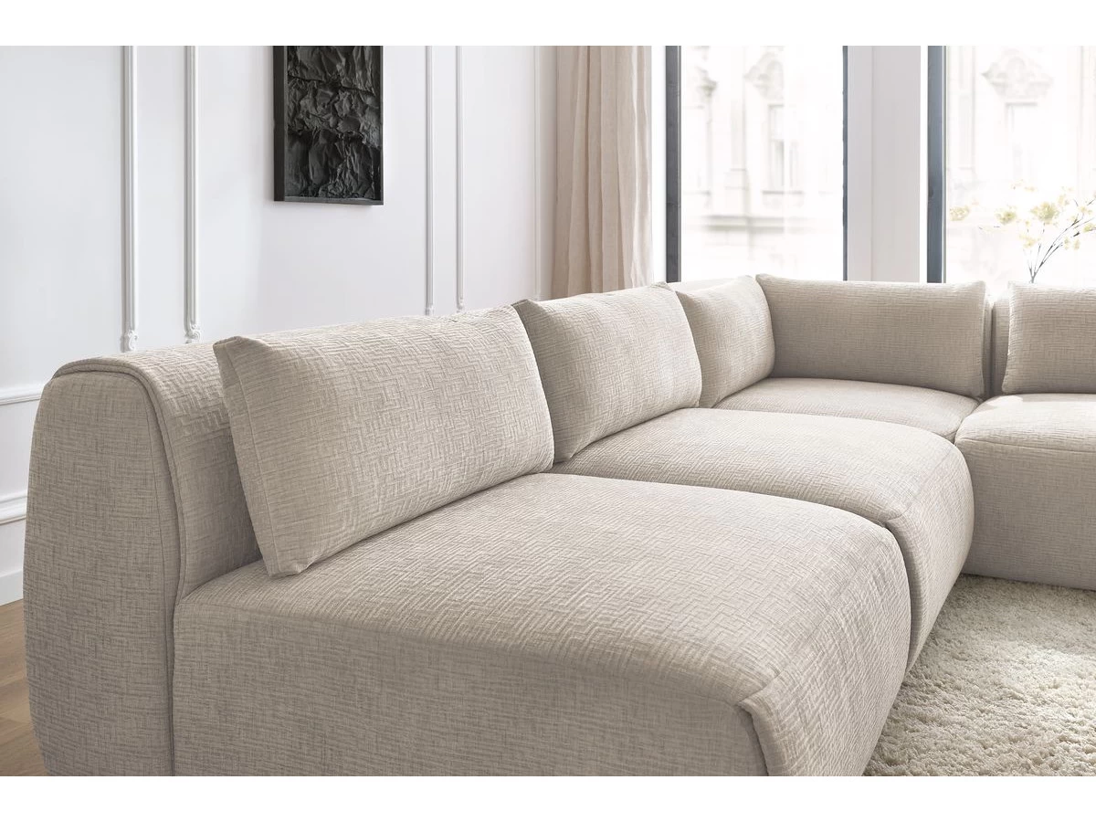 Canapé D'angle Fixe Modulable JEANNE Tissu Texturé Avec 4 Chauffeuses Et 1 Angle 12 Canapé D'angle Fixe Modulable JEANNE Tissu Texturé Avec 4 Chauffeuses Et 1 Angle – Image 10