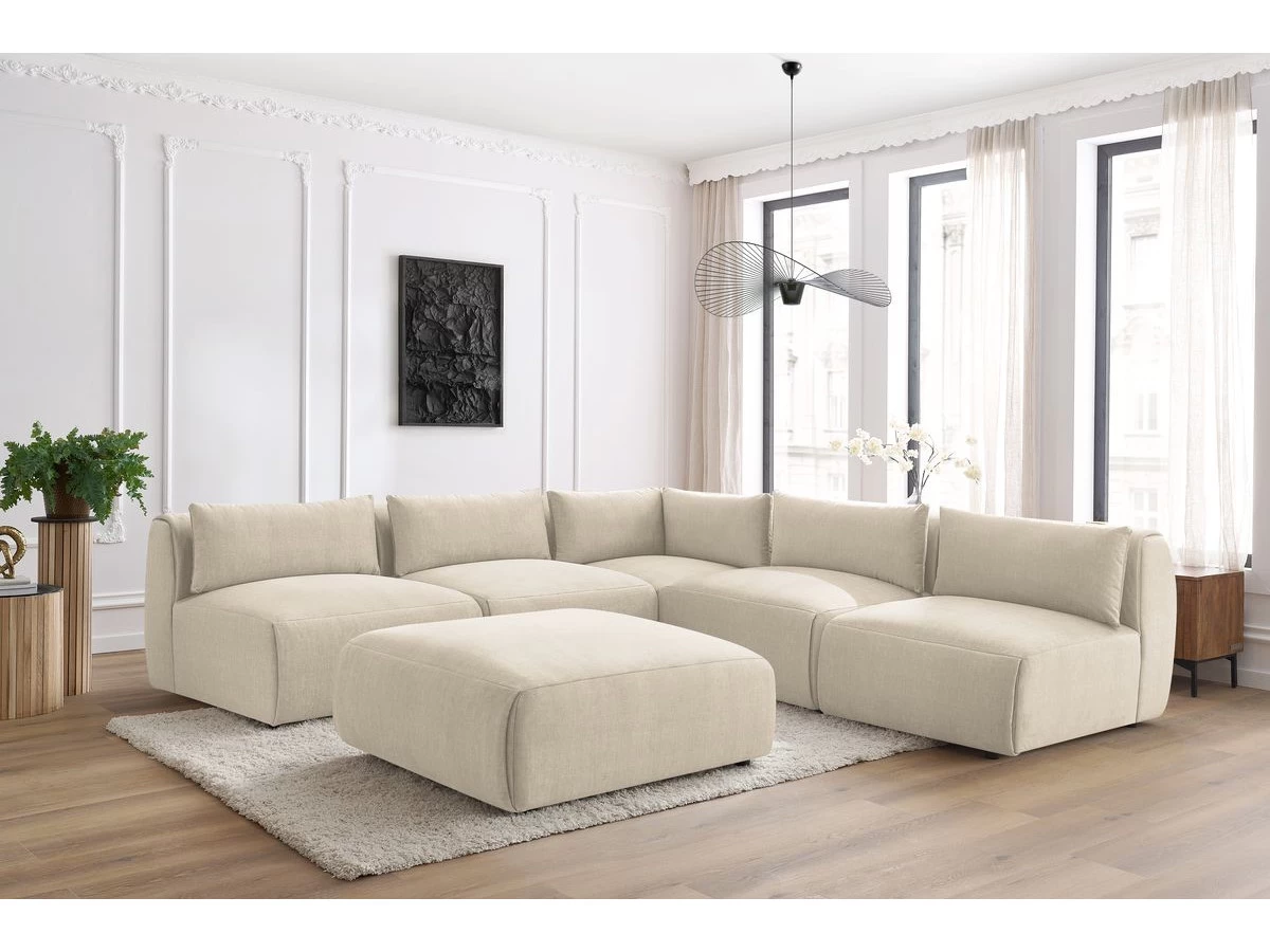 Canapé D'angle Fixe Modulable JEANNE Tissu Velours Avec 4 Chauffeuses, 1 Angle Et 1 Pouf 5 Canapé D'angle Fixe Modulable JEANNE Tissu Velours Avec 4 Chauffeuses, 1 Angle Et 1 Pouf – Image 3