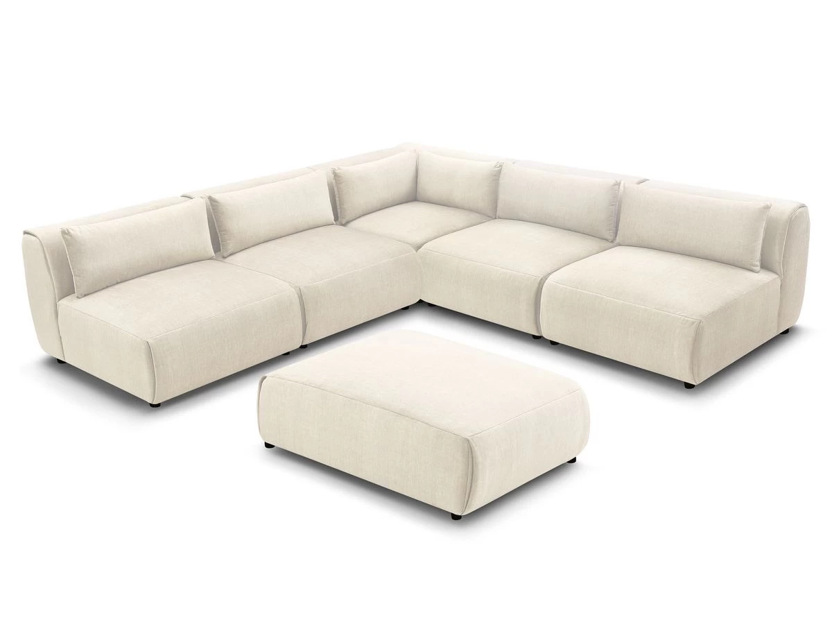 Canapé D'angle Fixe Modulable JEANNE Tissu Velours Avec 4 Chauffeuses, 1 Angle Et 1 Pouf 12 Canapé D'angle Fixe Modulable JEANNE Tissu Velours Avec 4 Chauffeuses, 1 Angle Et 1 Pouf – Image 10