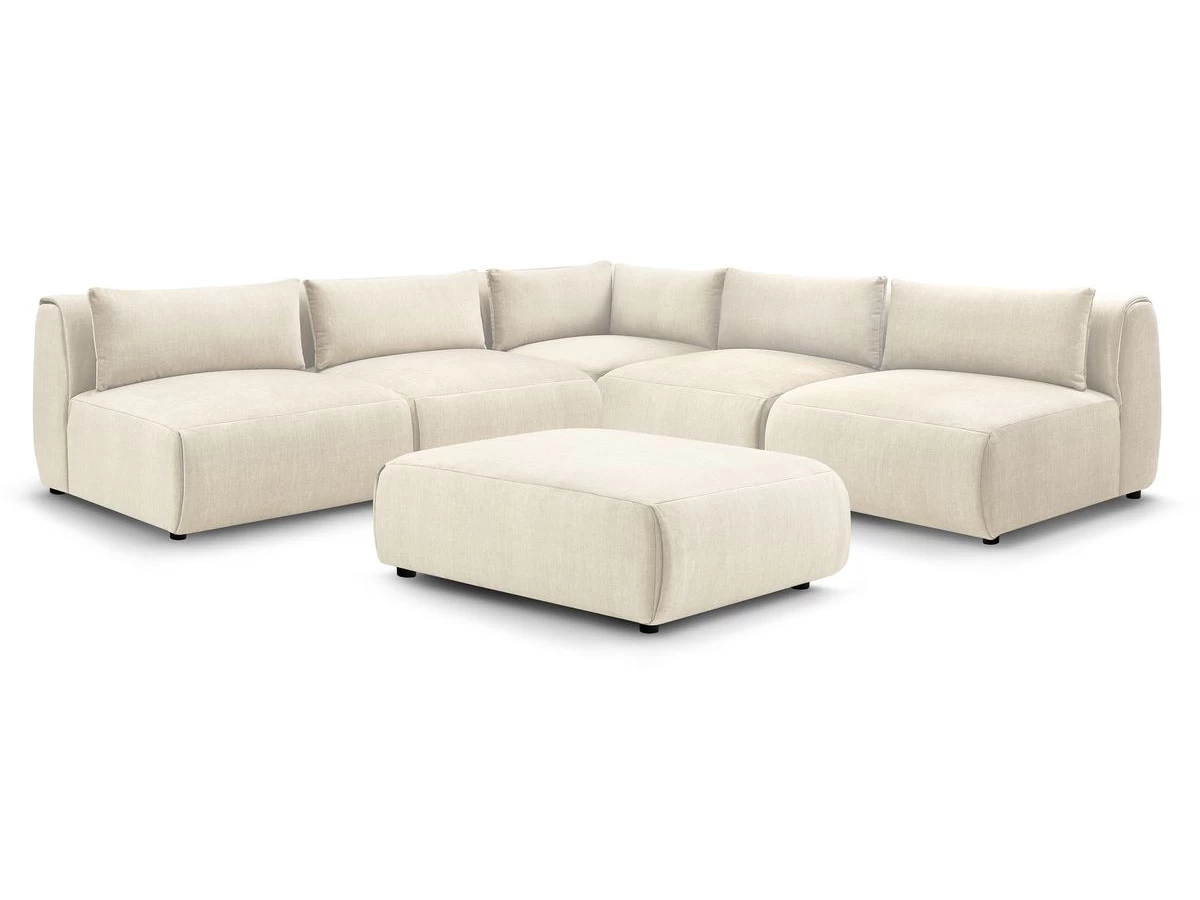 Canapé D'angle Fixe Modulable JEANNE Tissu Velours Avec 4 Chauffeuses, 1 Angle Et 1 Pouf 3 Canapé D'angle Fixe Modulable JEANNE Tissu Velours Avec 4 Chauffeuses, 1 Angle Et 1 Pouf