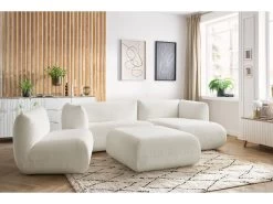 Canapé D'angle Fixe Modulable LECOMTE Avec 1 Chauffeuse Et 1 Grand Pouf -Velvet Magasin canape d angle fixe modulable lecomte avec 1 chauffeuse et 1 grand pouf 2