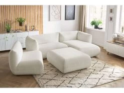 Canapé D'angle Fixe Modulable LECOMTE Avec 1 Chauffeuse Et 1 Grand Pouf -Velvet Magasin canape d angle fixe modulable lecomte avec 1 chauffeuse et 1 grand pouf 4