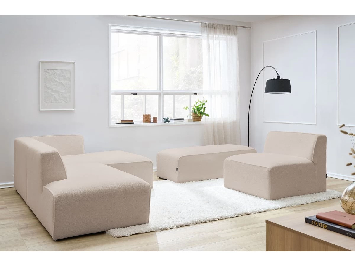 Canapé D'angle Fixe Modulable MEGEVE Tissu Bouclette Avec 1 Chauffeuse Et 1 Pouf 4 Canapé D'angle Fixe Modulable MEGEVE Tissu Bouclette Avec 1 Chauffeuse Et 1 Pouf – Image 2