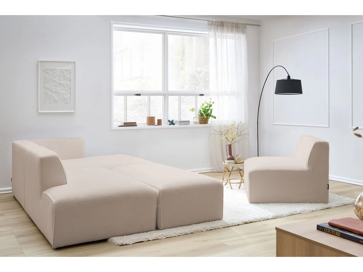 Canapé D'angle Fixe Modulable MEGEVE Tissu Bouclette Avec 1 Chauffeuse Et 1 Pouf 6 Canapé D'angle Fixe Modulable MEGEVE Tissu Bouclette Avec 1 Chauffeuse Et 1 Pouf – Image 4
