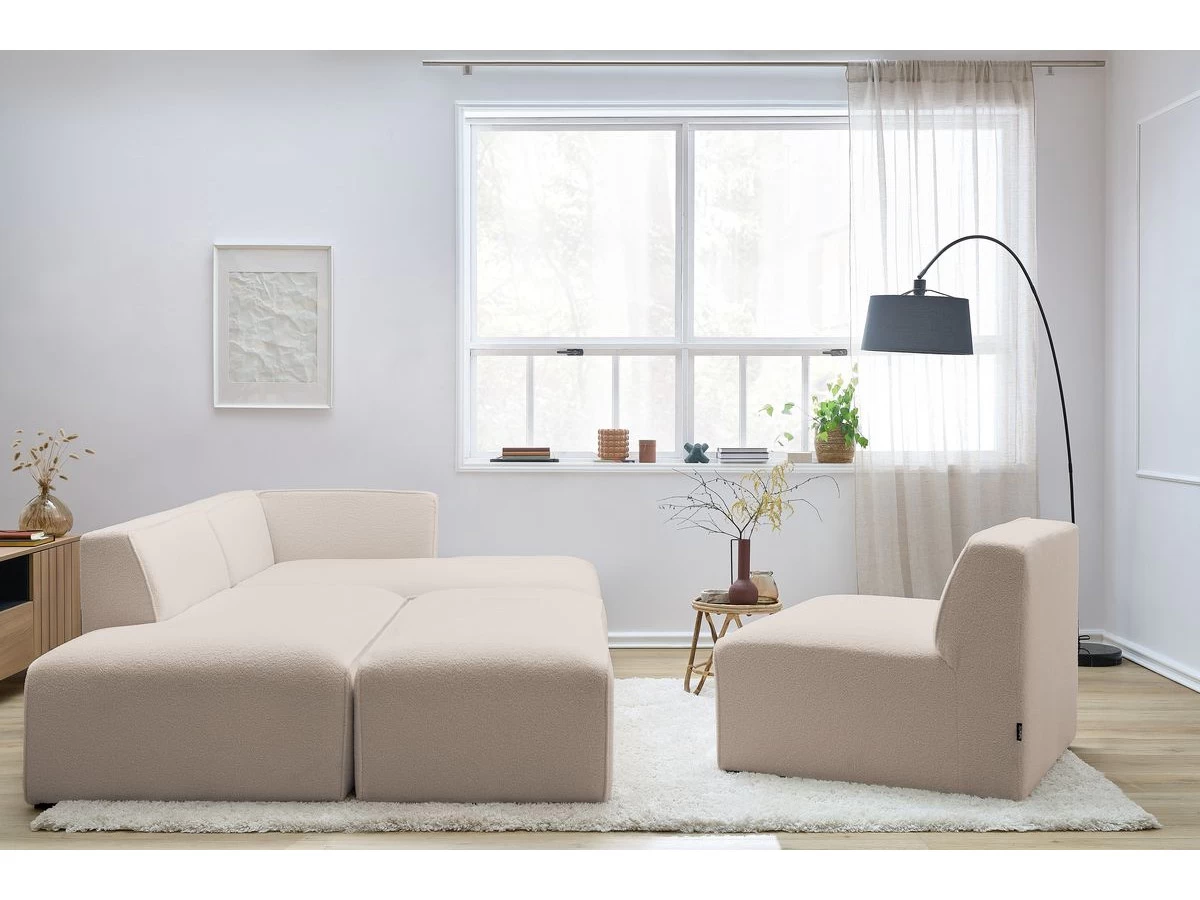 Canapé D'angle Fixe Modulable MEGEVE Tissu Bouclette Avec 1 Chauffeuse Et 1 Pouf 7 Canapé D'angle Fixe Modulable MEGEVE Tissu Bouclette Avec 1 Chauffeuse Et 1 Pouf – Image 5