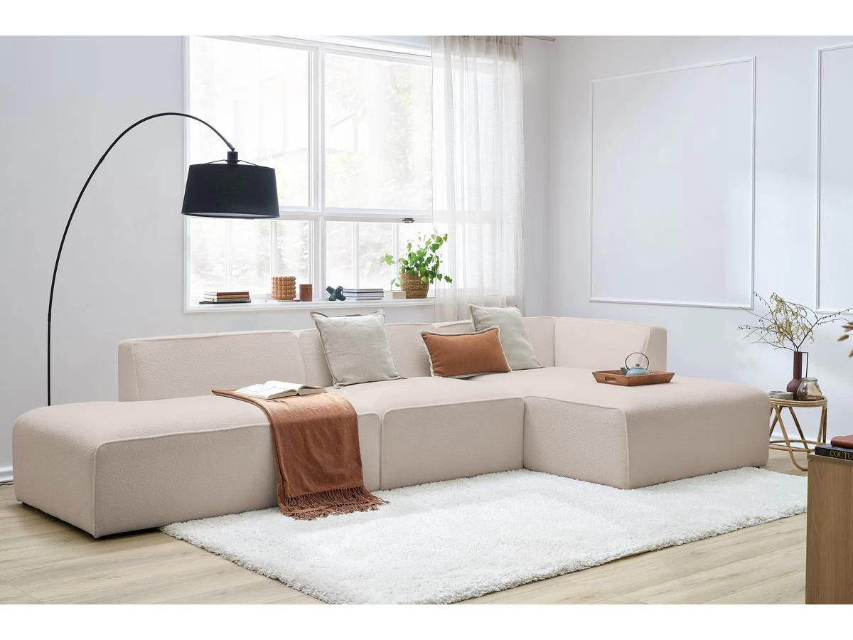 Canapé D'angle Fixe Modulable MEGEVE Tissu Bouclette Avec 1 Chauffeuse Et 1 Pouf 8 Canapé D'angle Fixe Modulable MEGEVE Tissu Bouclette Avec 1 Chauffeuse Et 1 Pouf – Image 6