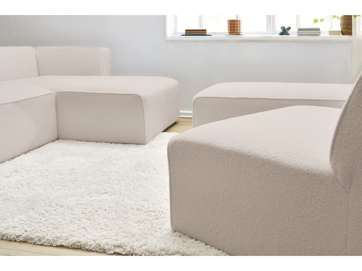 Canapé D'angle Fixe Modulable MEGEVE Tissu Bouclette Avec 1 Chauffeuse Et 1 Pouf 10 Canapé D'angle Fixe Modulable MEGEVE Tissu Bouclette Avec 1 Chauffeuse Et 1 Pouf – Image 8