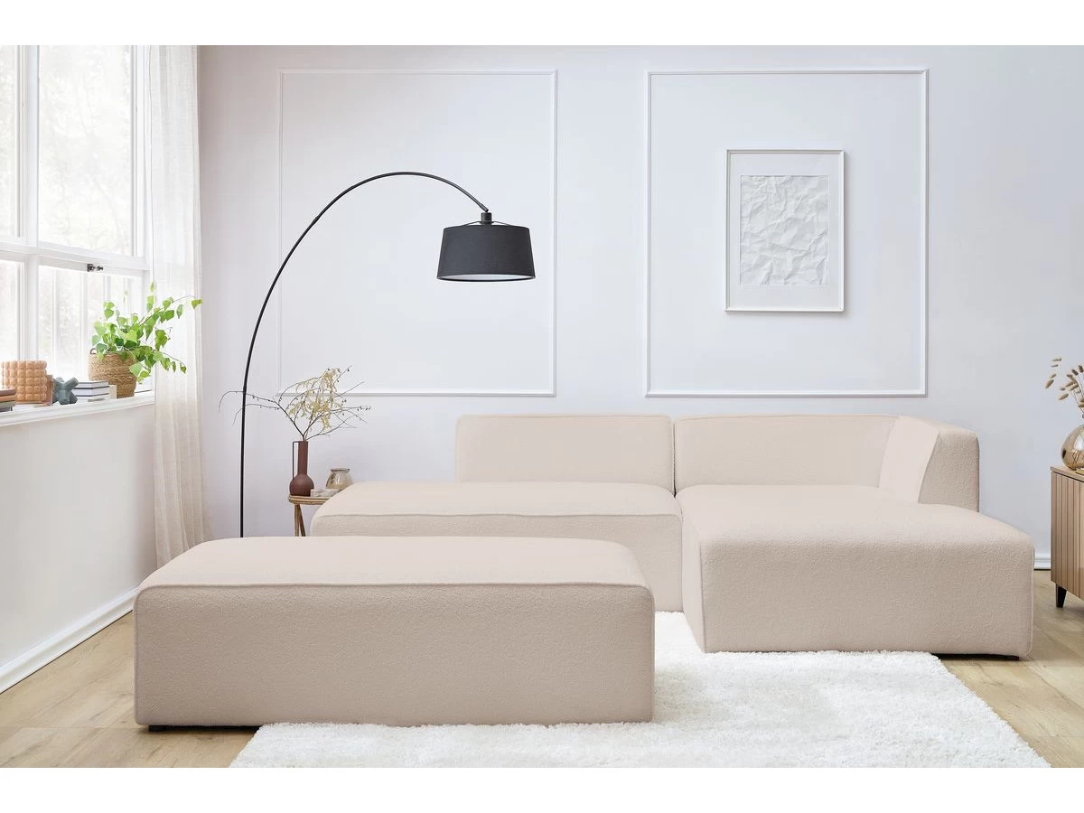 Canapé D'angle Fixe Modulable MEGEVE Tissu Bouclette Avec Pouf 9 Canapé D'angle Fixe Modulable MEGEVE Tissu Bouclette Avec Pouf – Image 7