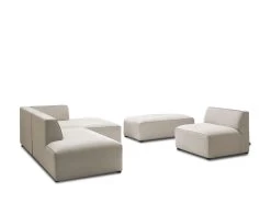 Canapé D'angle Fixe Modulable MEGEVE Tissu Chiné Avec 1 Chauffeuse Et 1 Pouf